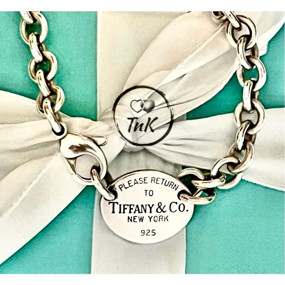Tiffany & Co Return To Tiffany Oval Tag Choker Necklace- 925 Silver - 15.5" - Picture 7 of 16